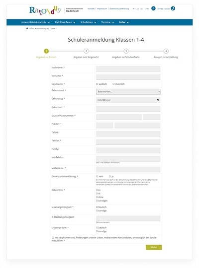 Ratoldus Schule - Anmeldeformular Screenshot